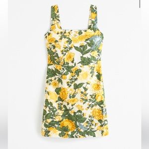 Abercrombie Linen-Blend Wide Strap Mini Dress - Yellow Floral Pattern